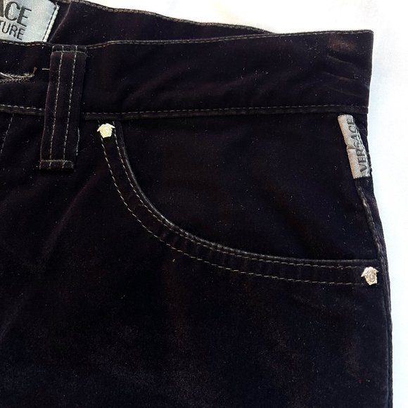 Auc Versace Vintage High Waist Black Velvet Medusa Head jeans - Picture 8 of 15